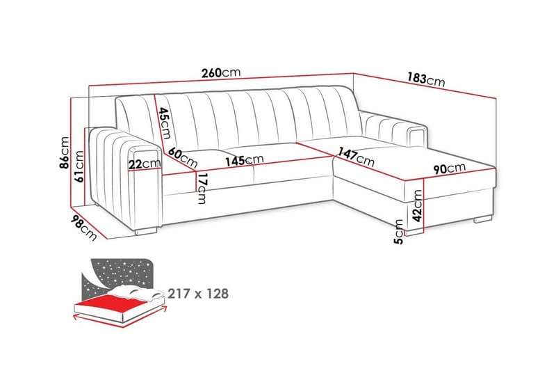 Denegal 3-sits Hörnbäddsoffa - Bäddsoffa - Hörnbäddsoffa