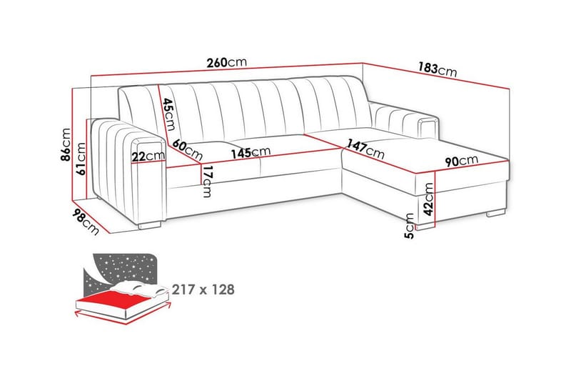 Denegal 3-sits Hörnbäddsoffa - Bäddsoffa - Hörnbäddsoffa