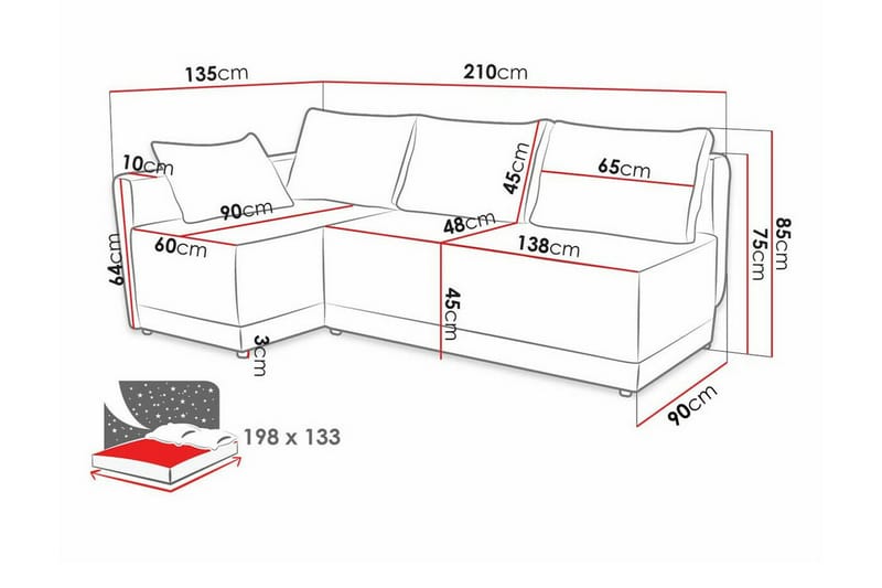 Denegal 3-sits Hörnbäddsoffa - Bäddsoffa - Hörnbäddsoffa