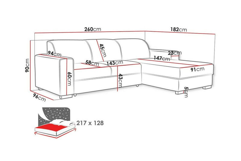 Denegal 3-sits Hörnbäddsoffa - Möbler - Soffa - Bäddsoffa