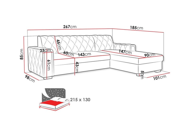 Denegal 3-sits Hörnbäddsoffa - Bäddsoffa - Hörnbäddsoffa