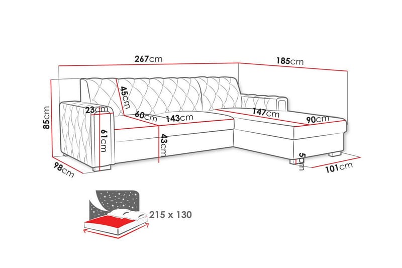 Denegal 3-sits Hörnbäddsoffa - Bäddsoffa - Hörnbäddsoffa