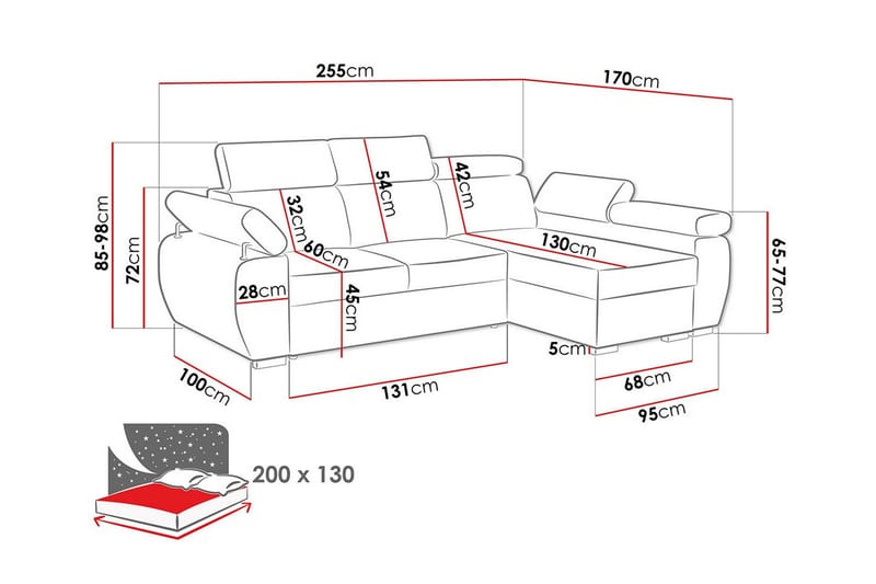 Denegal 3-sits Hörnbäddsoffa - Bäddsoffa - Hörnbäddsoffa