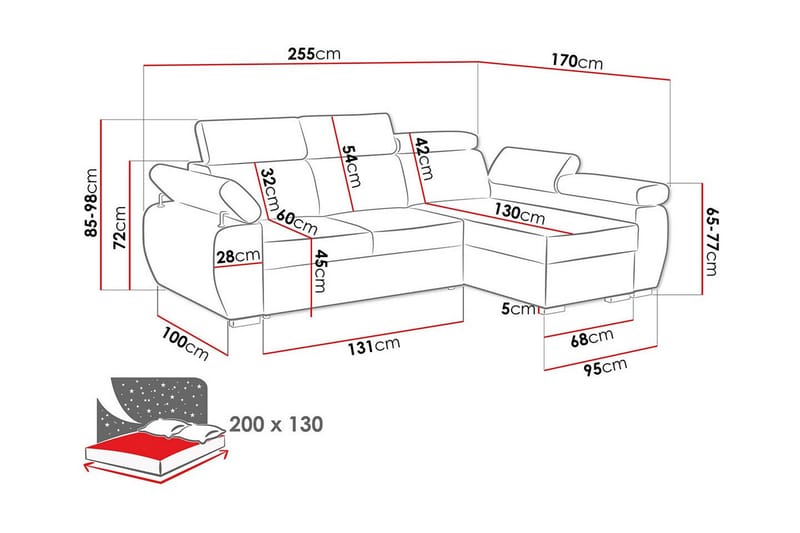 Denegal 3-sits Hörnbäddsoffa - Bäddsoffa - Hörnbäddsoffa