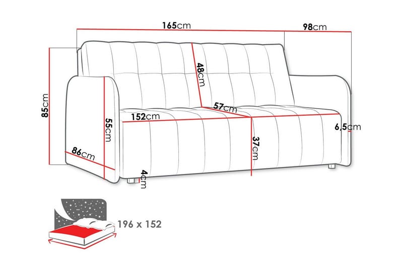 Denegal 3-sits Utdragbar Bäddsoffa 152x196 cm med Förvaring i Tyg - Brun - Möbler - Soffa - Bäddsoffa