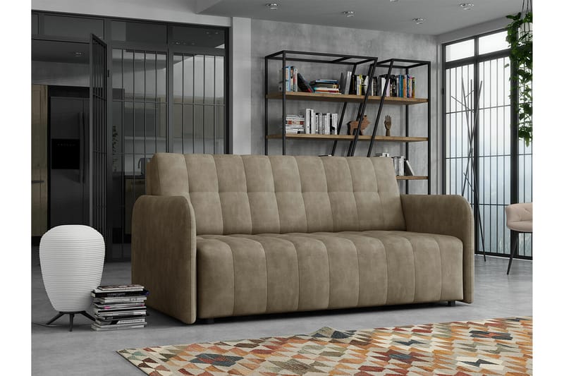 Denegal liten 3-sits Bäddsoffa Framåtbäddad i Mocka - Brun - Möbler - Soffa - Bäddsoffa