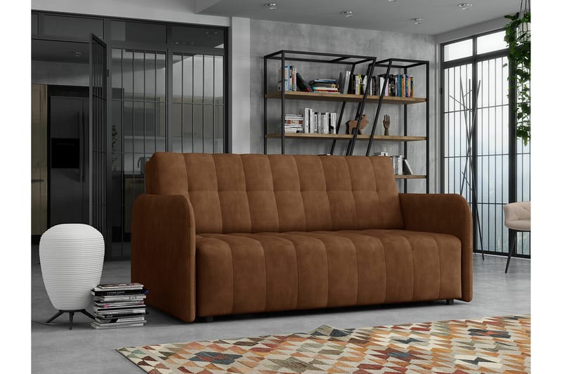 Denegal liten 3-sits Bäddsoffa Framåtbäddad i Mocka - Mörkbrun - Möbler - Soffa - Bäddsoffa