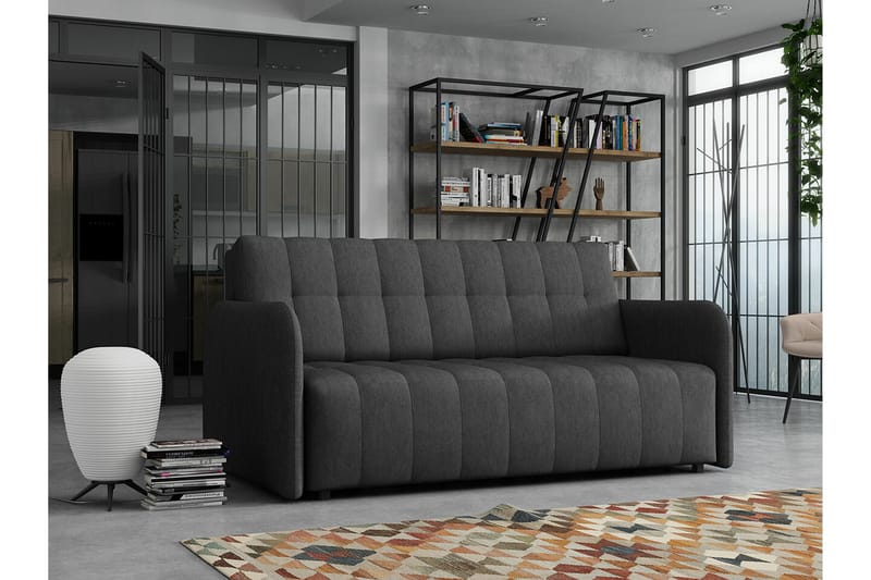 Denegal liten 3-sits Bäddsoffa Framåtbäddad i Plysch - Mörkgrå - Möbler - Soffa - Bäddsoffa
