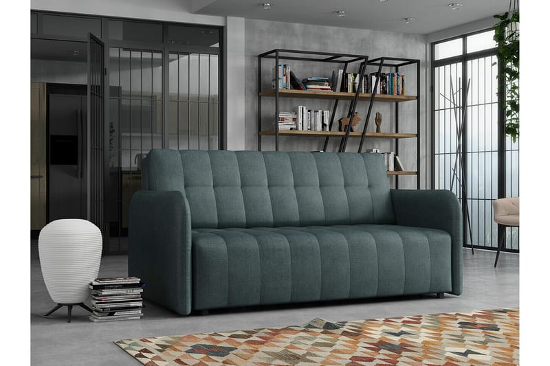 Denegal liten 3-sits Bäddsoffa Framåtbäddad i Plysch - Mörkgrå - Möbler - Soffa - Bäddsoffa