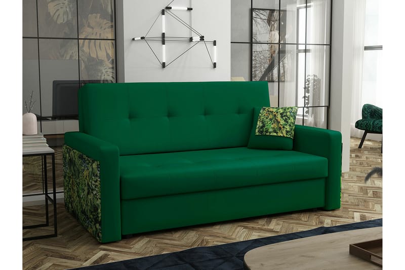 Denegal liten 3-sits Bäddsoffa Framåtbäddad i Plysch - Mörkgrön - Möbler - Soffa - Bäddsoffa