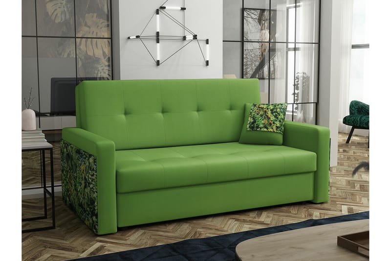 Denegal liten 3-sits Bäddsoffa Framåtbäddad i Plysch - Grön - Möbler - Soffa - Bäddsoffa