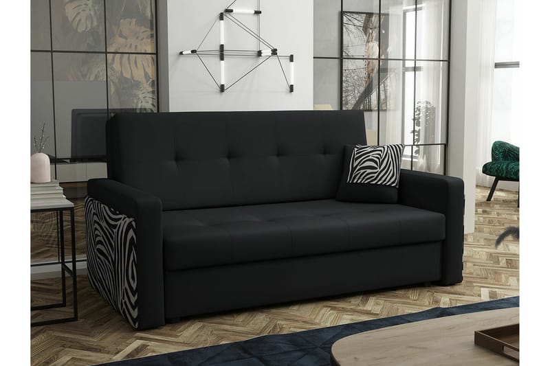 Denegal liten 3-sits Bäddsoffa Framåtbäddad i Plysch - Svart - Möbler - Soffa - Bäddsoffa