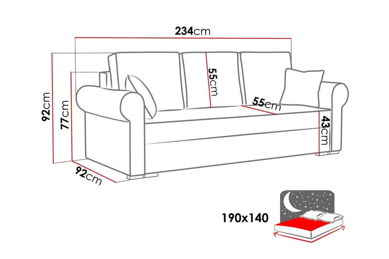 Denegal liten 3-sits Bäddsoffa Längsbäddad i Manchester - Grön - Möbler - Soffa - Bäddsoffa