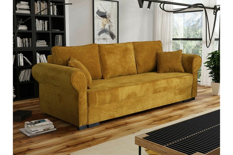 Denegal liten 3-sits Bäddsoffa Längsbäddad i Manchester - Senapsgul - Möbler - Soffa - Bäddsoffa