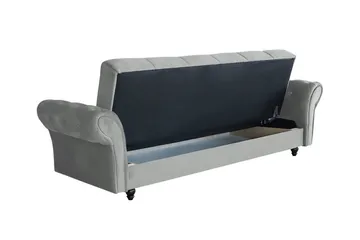Denegal liten 3-sits Bäddsoffa Längsbäddad i Plysch - Ljusgrå - Möbler - Soffa - Bäddsoffa