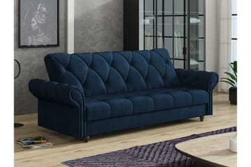 Denegal liten 3-sits Bäddsoffa Längsbäddad i Plysch - Mörkblå - Möbler - Soffa - Bäddsoffa
