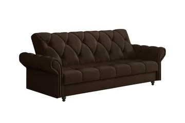 Denegal liten 3-sits Bäddsoffa Längsbäddad i Plysch - Mörkbrun - Möbler - Soffa - Bäddsoffa