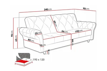 Denegal liten 3-sits Bäddsoffa Längsbäddad i Plysch - Mörkbrun - Möbler - Soffa - Bäddsoffa