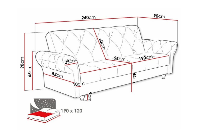 Denegal liten 3-sits Bäddsoffa Längsbäddad i Plysch - Mörkbrun - Möbler - Soffa - Bäddsoffa