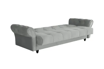 Denegal liten 3-sits Bäddsoffa Längsbäddad i Plysch - Ljusgrå - Möbler - Soffa - Bäddsoffa