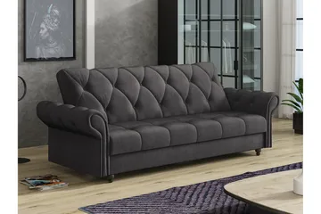 Denegal liten 3-sits Bäddsoffa Längsbäddad i Plysch - Mörkbrun - Möbler - Soffa - Bäddsoffa