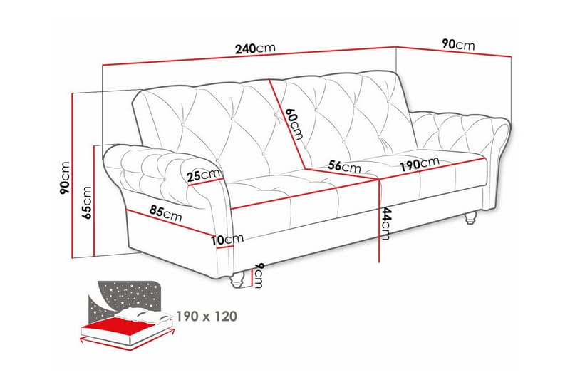 Denegal liten 3-sits Bäddsoffa Längsbäddad i Plysch - Mörkbrun - Möbler - Soffa - Bäddsoffa