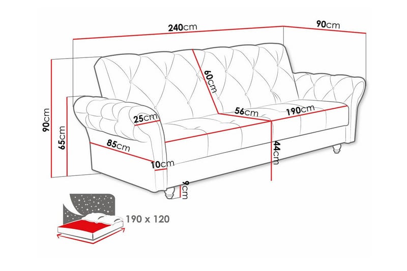 Denegal liten 3-sits Bäddsoffa Längsbäddad i Plysch - Ljusgrå - Möbler - Soffa - Bäddsoffa