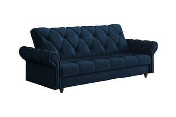 Denegal liten 3-sits Bäddsoffa Längsbäddad i Plysch - Mörkblå - Möbler - Soffa - Bäddsoffa