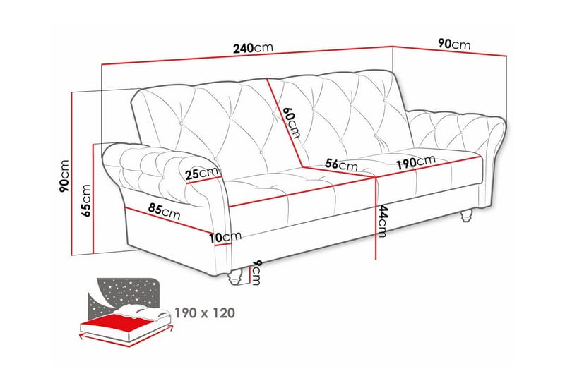 Denegal liten 3-sits Bäddsoffa Längsbäddad i Plysch - Mörkbrun - Möbler - Soffa - Bäddsoffa