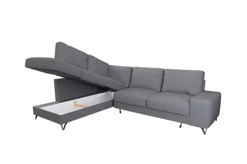 Derry 4-sits Höger L-formad Hörnbäddsoffa med Förvaring i Tyg - Grå - Möbler - Soffa - Bäddsoffa