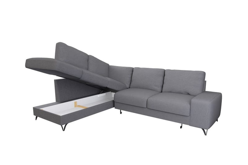 Derry 4-sits Höger L-formad Hörnbäddsoffa med Förvaring i Tyg - Grå - Möbler - Soffa - Bäddsoffa
