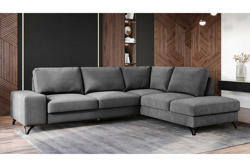 Derry 4-sits Höger L-formad Hörnbäddsoffa med Förvaring i Tyg - Grå - Möbler - Soffa - Bäddsoffa