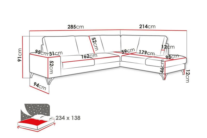 Derry 4-sits Höger L-formad Hörnbäddsoffa med Förvaring i Tyg - Grå - Möbler - Soffa - Bäddsoffa