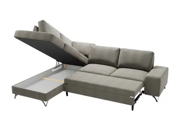 Derry 4-sits Vänster L-formad Hörnbäddsoffa med Förvaring i Tyg - Grå - Möbler - Soffa - Bäddsoffa