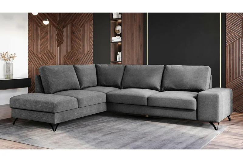 Derry 4-sits Vänster L-formad Hörnbäddsoffa med Förvaring i Tyg - Grå - Möbler - Soffa - Bäddsoffa