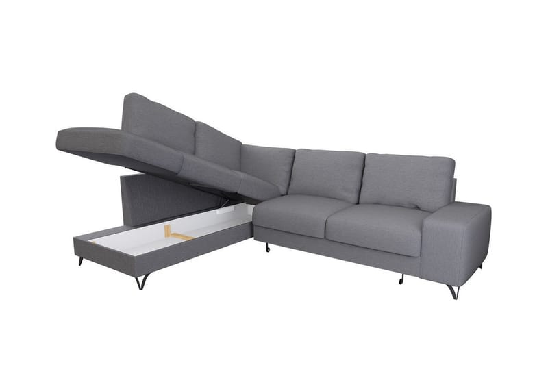 Derry 4-sits Vänster L-formad Hörnbäddsoffa med Förvaring i Tyg - Grå - Möbler - Soffa - Bäddsoffa