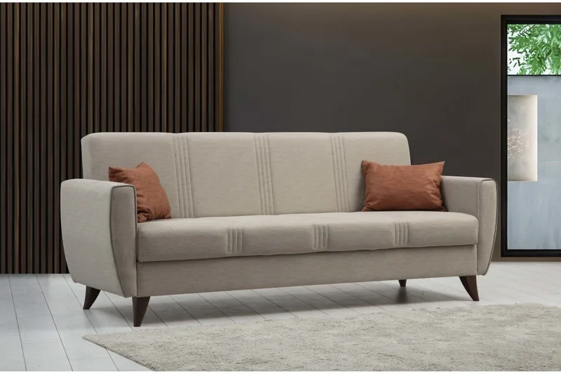 Dewan 3-sits Längsbäddad Bäddsoffa 96x183 cm med Förvaring i Linne - Beige - Möbler - Soffa - Bäddsoffa