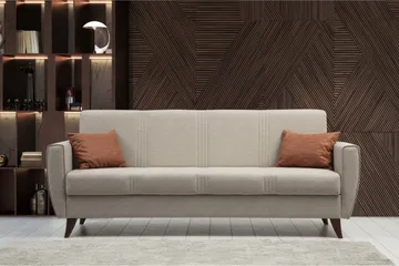 Dewan 3-sits Längsbäddad Bäddsoffa 96x183 cm med Förvaring i Linne - Beige - Möbler - Soffa - Bäddsoffa