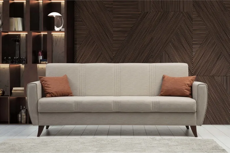 Dewan 3-sits Längsbäddad Bäddsoffa 96x183 cm med Förvaring i Linne - Beige - Möbler - Soffa - Bäddsoffa