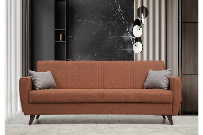 Dewan 3-sits Längsbäddad Bäddsoffa 96x183 cm med Förvaring i Tyg - Terrakotta - Möbler - Soffa - Bäddsoffa