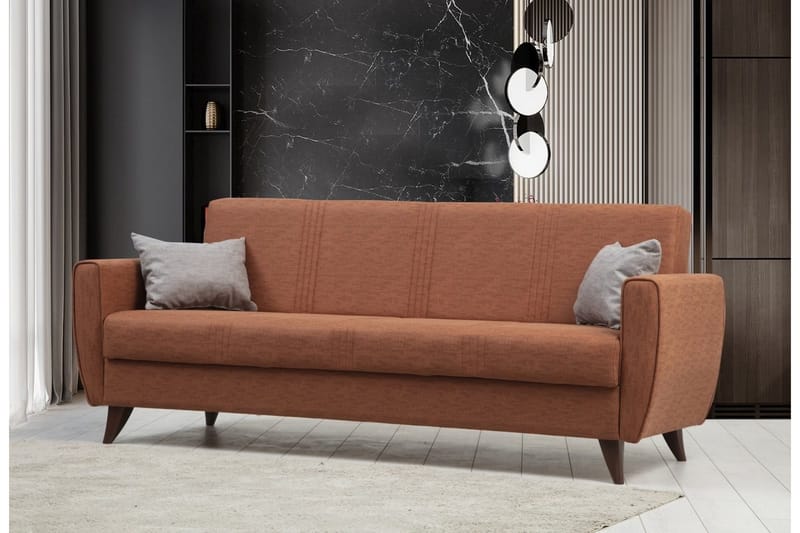 Dewan 3-sits Längsbäddad Bäddsoffa 96x183 cm med Förvaring i Tyg - Terrakotta - Möbler - Soffa - Bäddsoffa