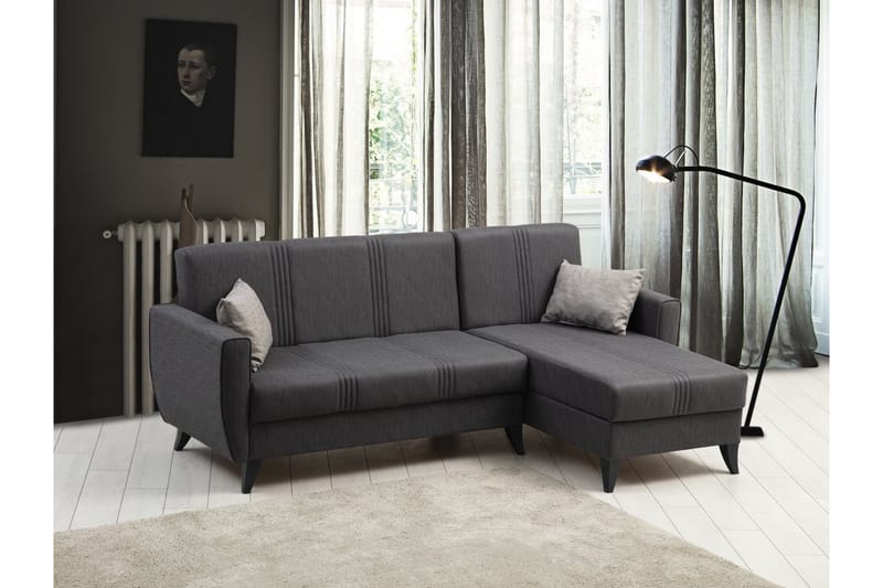 Dewan Bäddsoffa m. Divan 3-sits, Mörkgrå