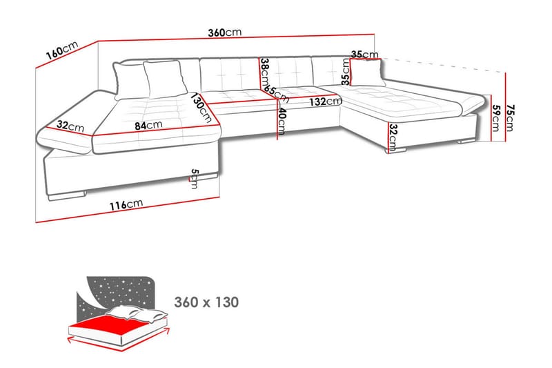 Dewitt 3-sits Bäddsoffa i Tyg - Svart - Möbler - Soffa - Bäddsoffa