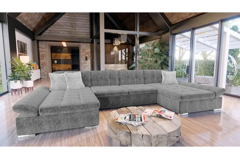Dewitt 4-sits Universal Hörnsoffa med Divan och Schäslong i Sammet - Grå - Möbler - Soffa - Bäddsoffa