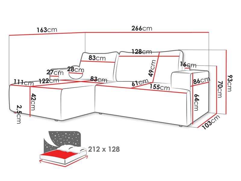Deylor Bäddsoffa med Divan 3-sits - Rosa - Möbler - Soffa - Bäddsoffa