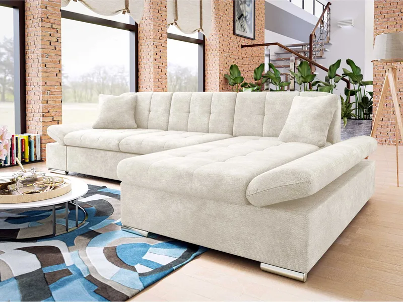 Djerra 3-sits Bäddsoffa divan höger med förvaring - Beige - Möbler - Soffa - Bäddsoffa