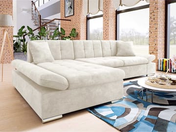 Djerra 3-sits Bäddsoffa divan vänster med förvaring - Beige - Möbler - Soffa - Bäddsoffa