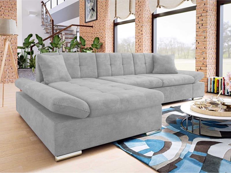 Djerra 3-sits Bäddsoffa divan vänster med förvaring - Grå - Möbler - Soffa - Bäddsoffa