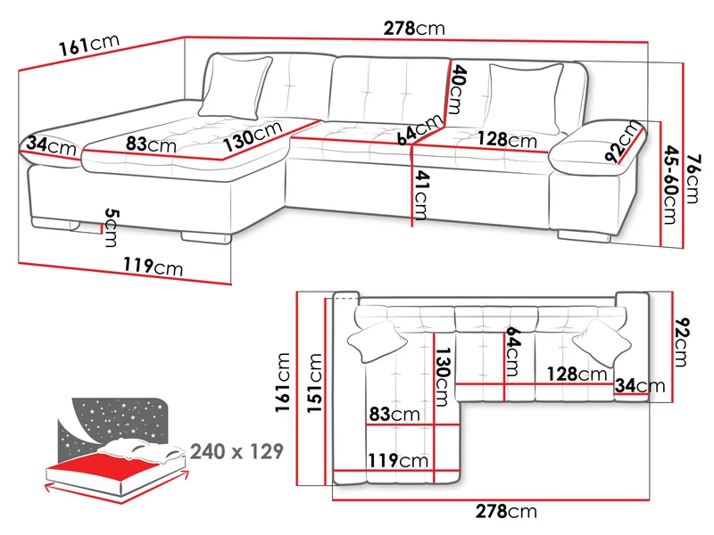 Djerra 3-sits Bäddsoffa med divan och förvaring - Möbler - Soffa - Bäddsoffa