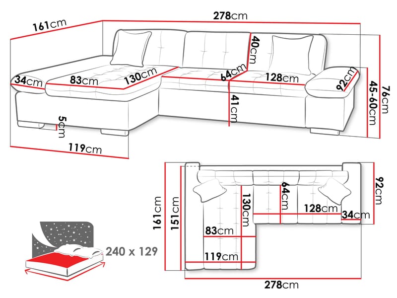 Djerra 4-sits Divansoffa Höger - Möbler - Soffa - Bäddsoffa